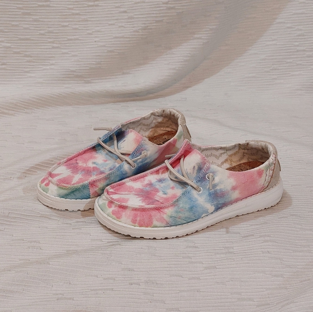 Hey Dude Kids Tie-Dye Pink Blue Green Casual Shoes Size 4